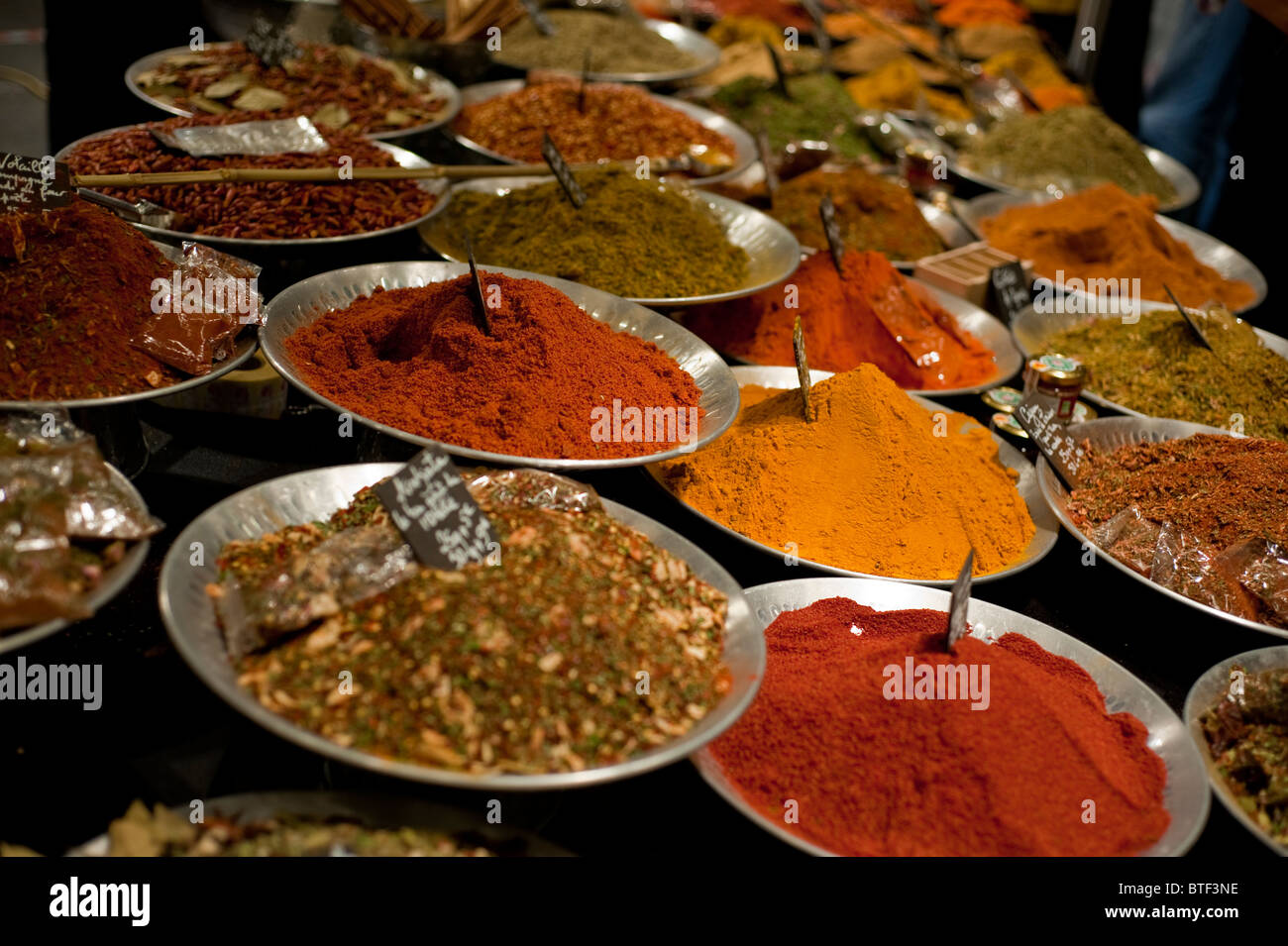 PARIS, FRANCE, Food Trade Show, "La Route des Indes" Colourful Spices and Herbs on Display