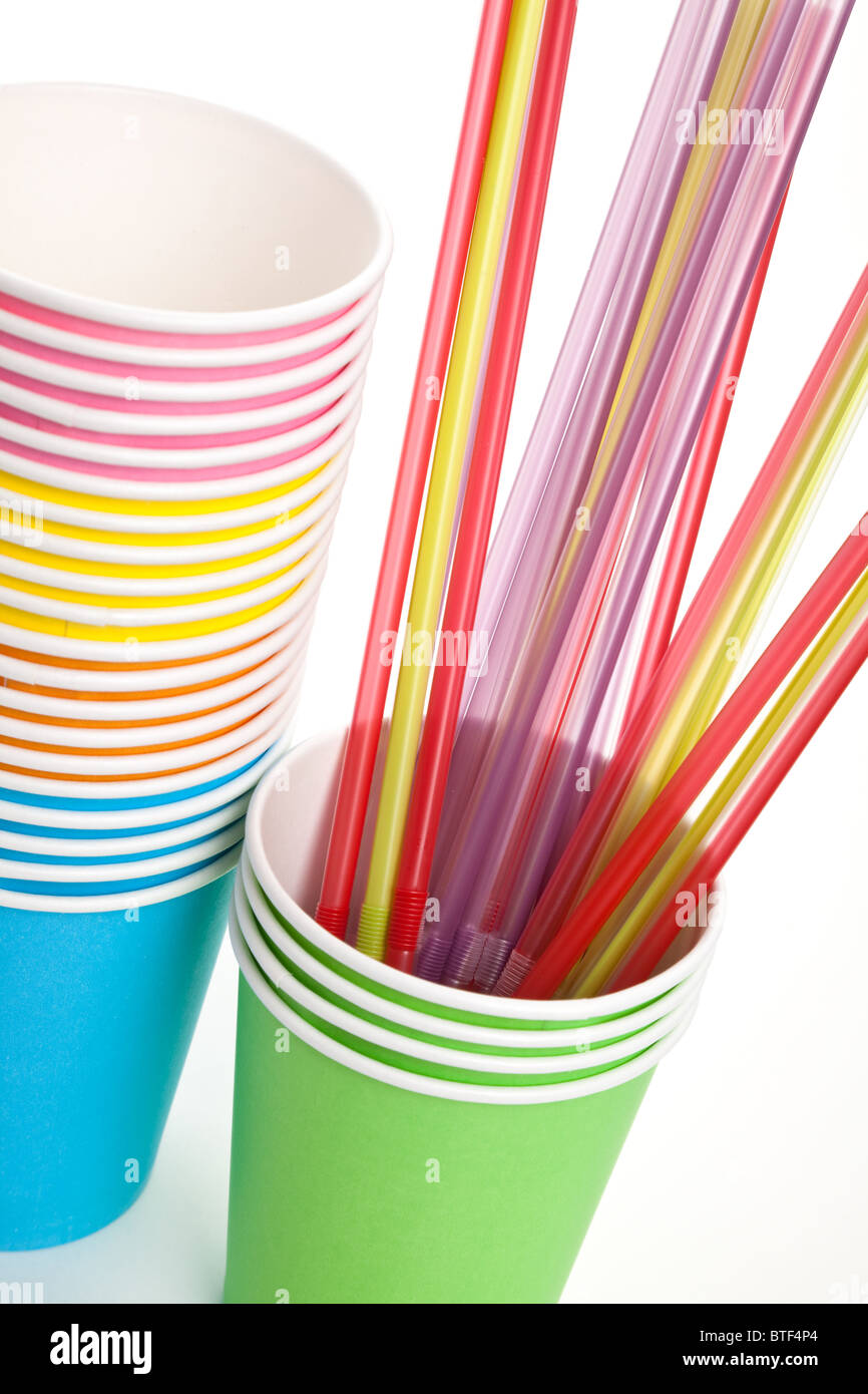 Paper Disposable Cup and Drinking Straw with white background Stock Photo