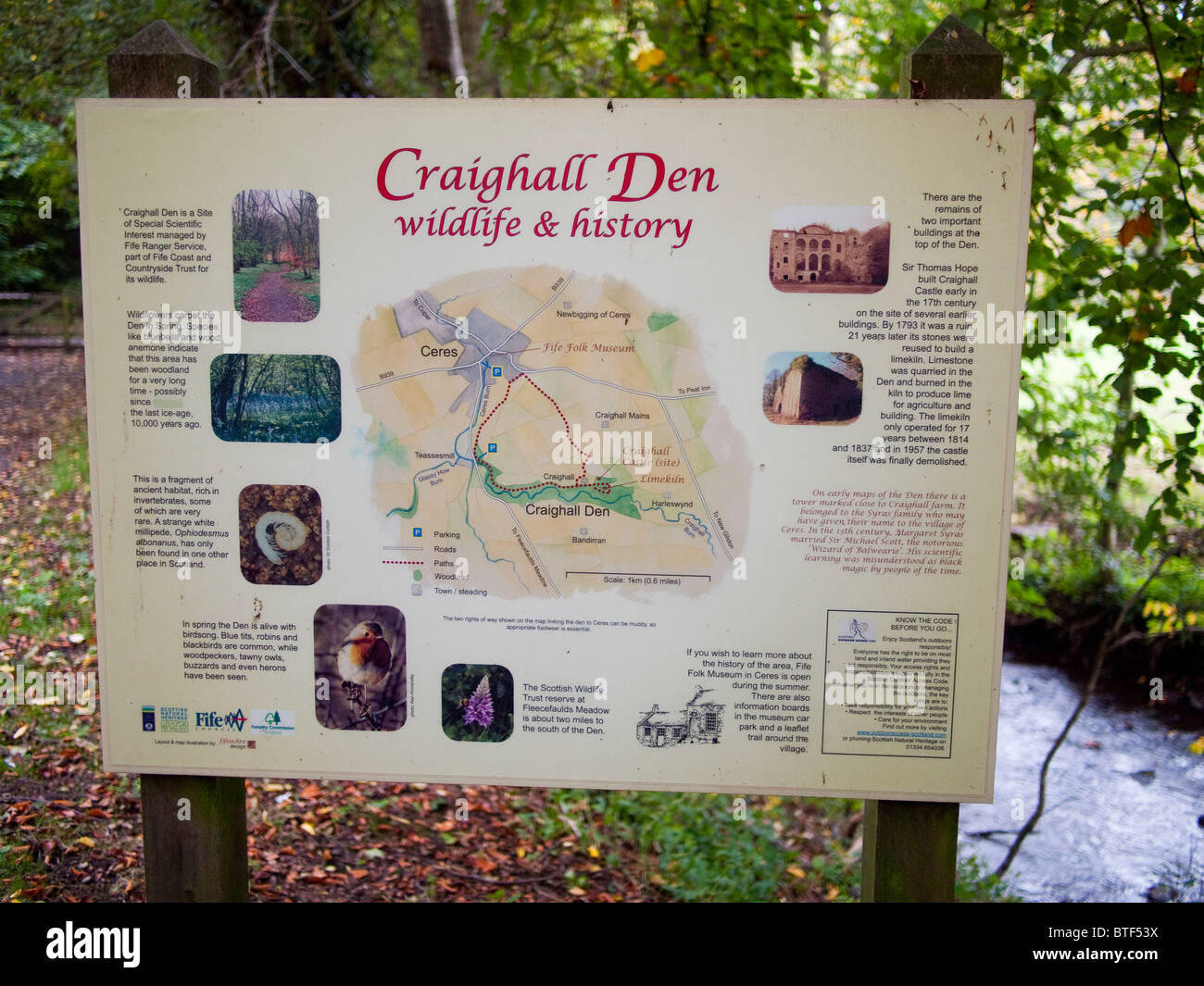 Sign for Craighall Den, Ceres, Fife Stock Photo