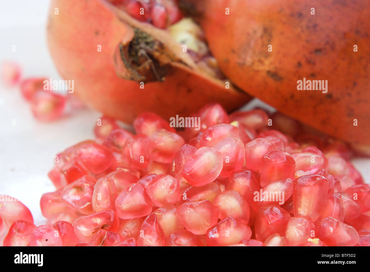 Pomegranate 2 halves, seeds fruit,exotic fruit,healthy food,remedy, Stock Photo