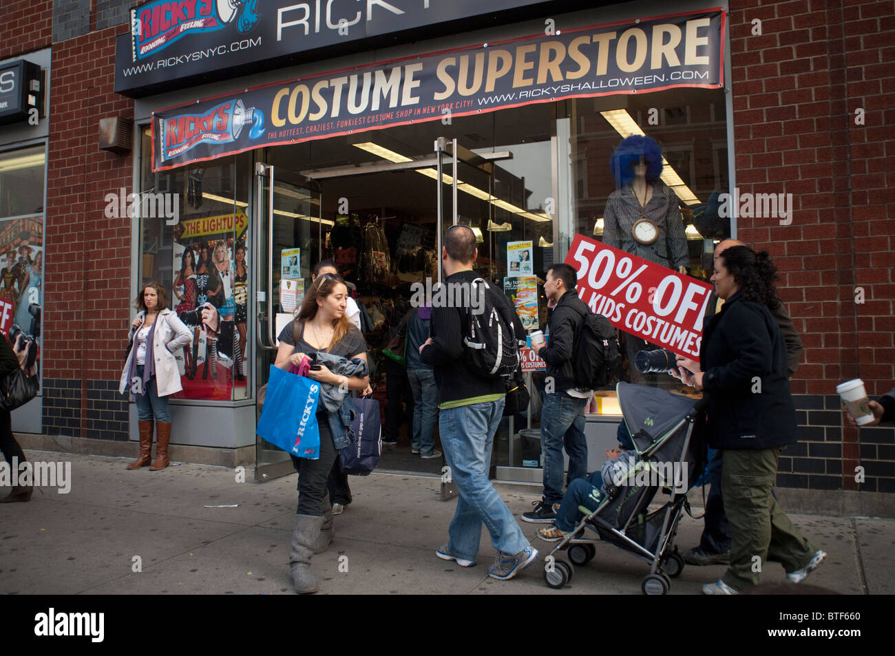 Ricky's Costume Superstore in the Chelsea neighborhood of New York advertises fifty percent off