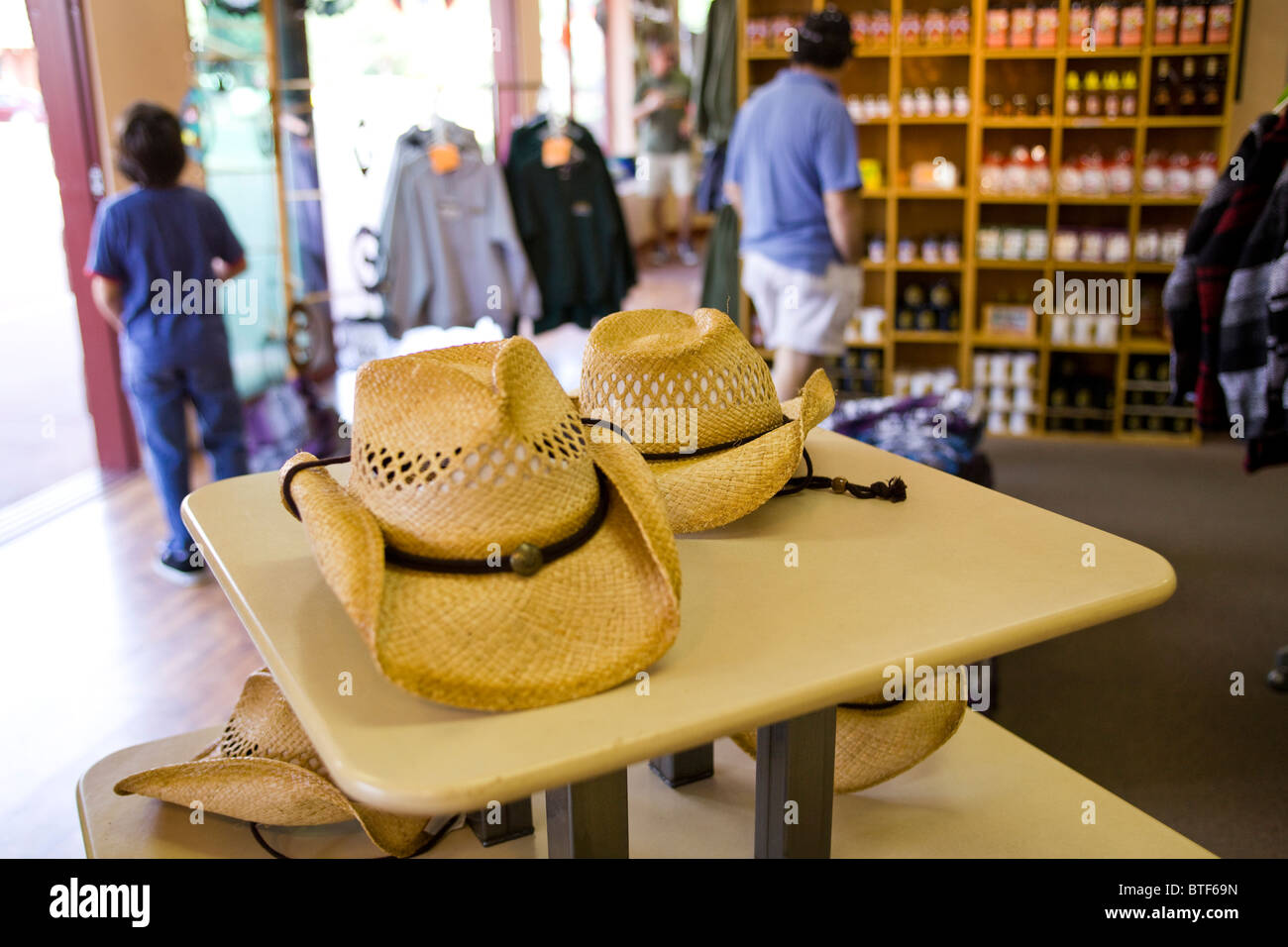 Raffia Cowboy straw hats on sale Stock Photo