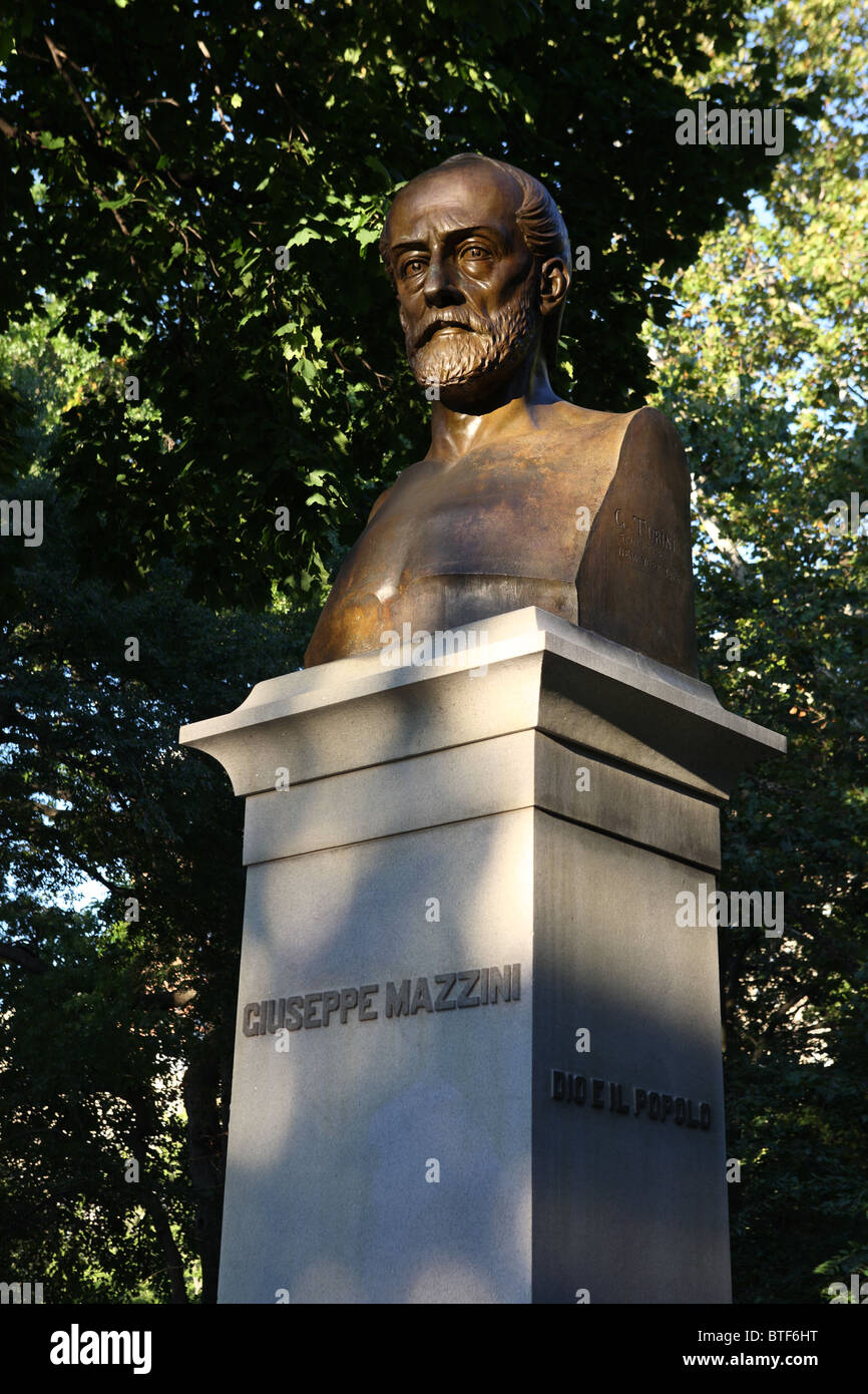 The bronze bust of Giuseppe Mazzini within Central Park, Manhattan, New York Stock Photo