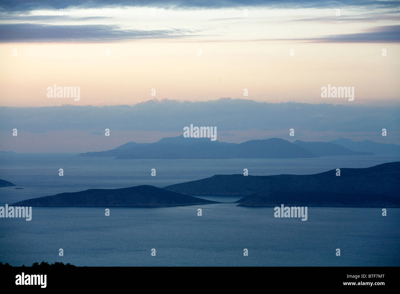 View over small islands in the Aegean sea, Rhodes, Greece. Stock Photo