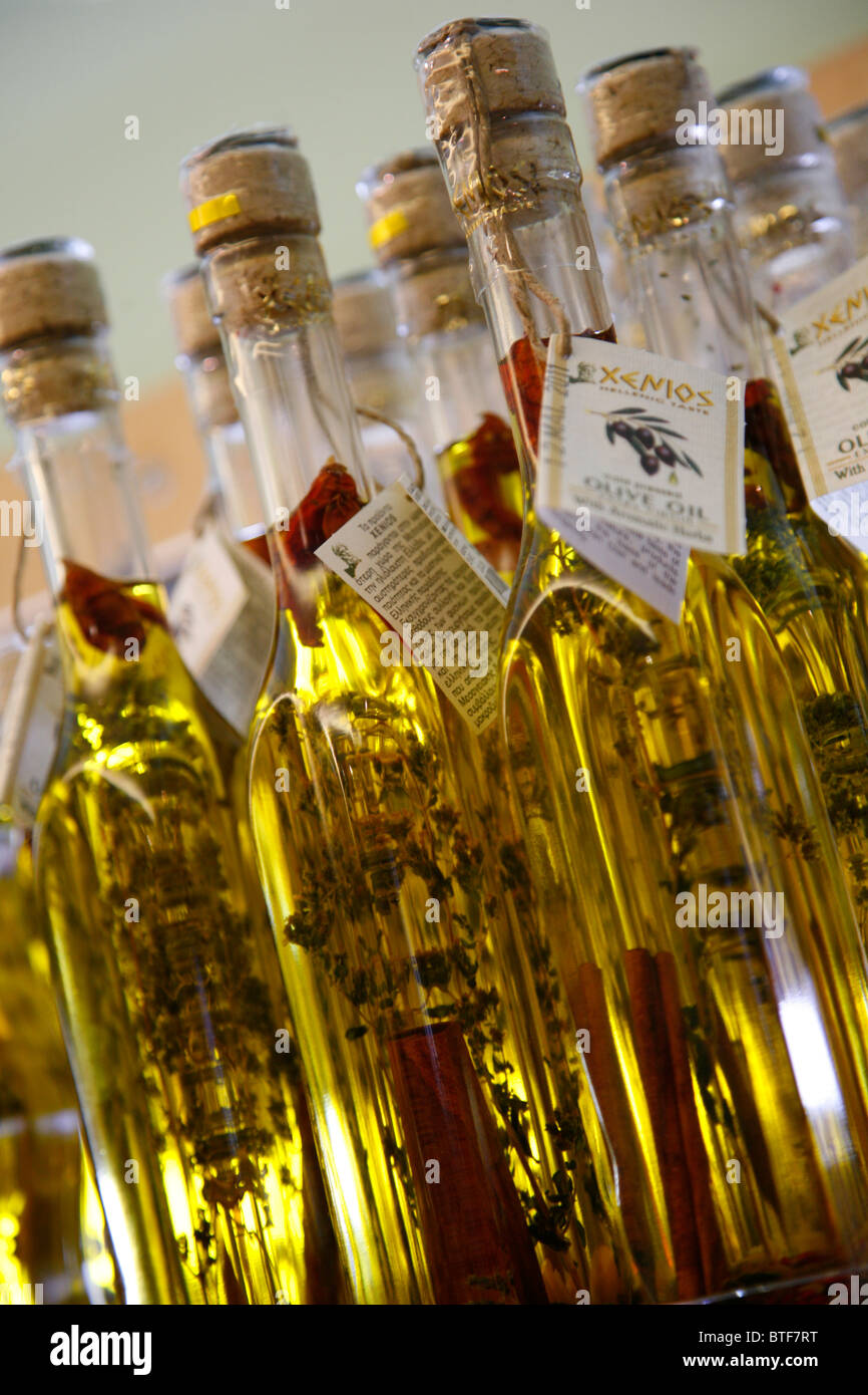 Olive oil bottles, Rhodes, Greece Stock Photo Alamy