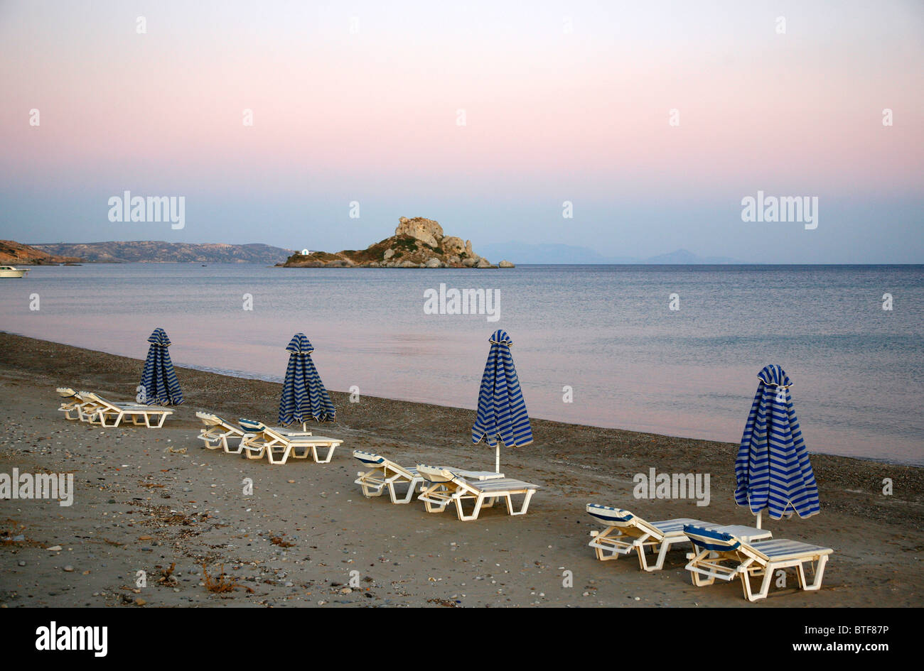 Kefalos beach and a view over Kastri Island, Kos, Greece. Stock Photo