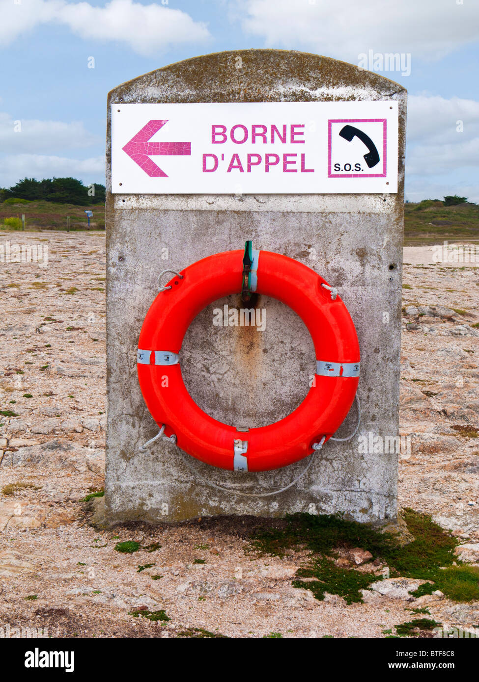 Life preserver on the Cote Sauvage, Morbihan, Brittany, France, Europe Stock Photo