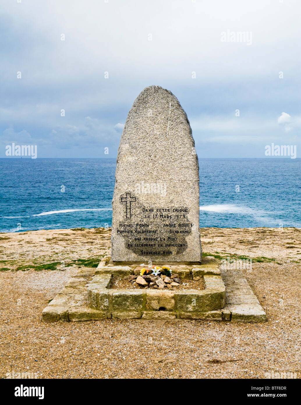 Memorial to people drowned off the coast on the Cote Sauvage, Morbihan, Brittany, France Europe Stock Photo