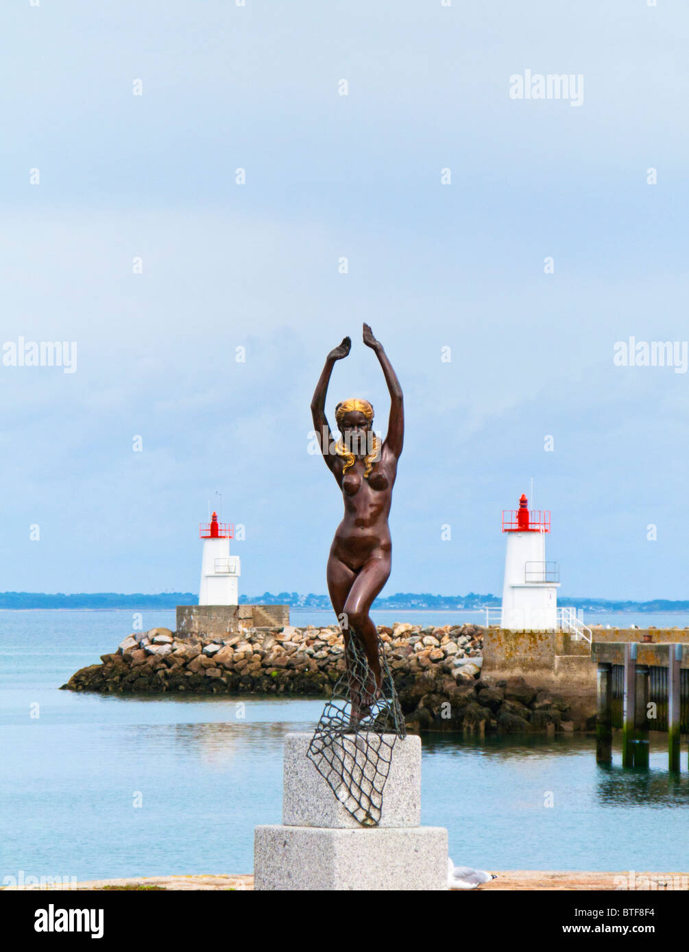 Mermaid statue at Port Haliguen on the Quiberon Peninsula, Morbihan, Brittany, France, Europe Stock Photo