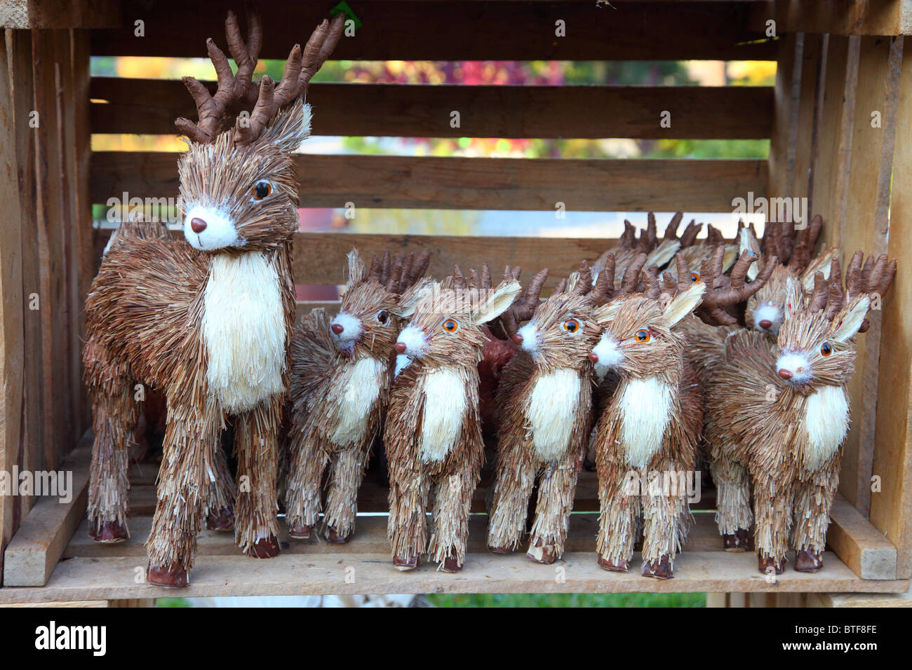 Deers made of hay handicraft of Poland Stock Photo