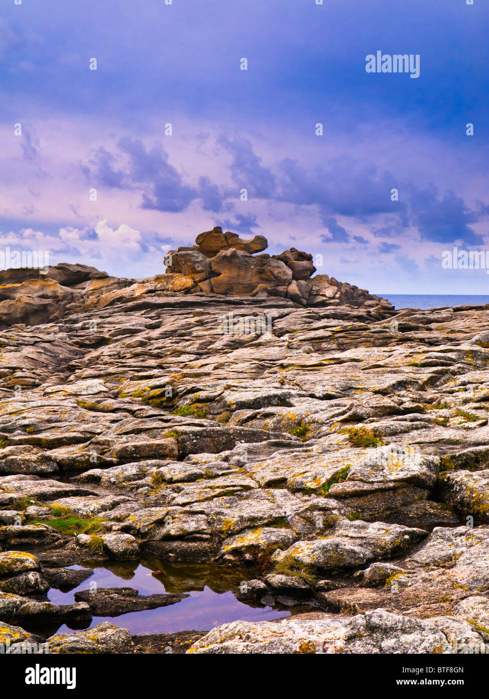 Rocky headland on the Cote Sauvage, Morbihan, Brittany, France, Europe Stock Photo