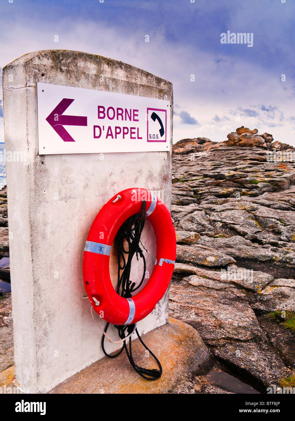 Life preserver on the Cote Sauvage, Morbihan, Brittany, France, Europe Stock Photo