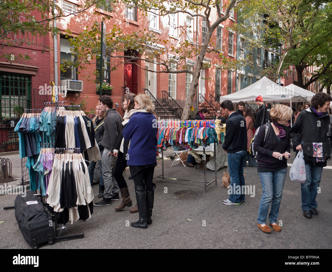 Weekend street flea market in trendy Chelsea district of Manhattan New York City USA Stock Photo