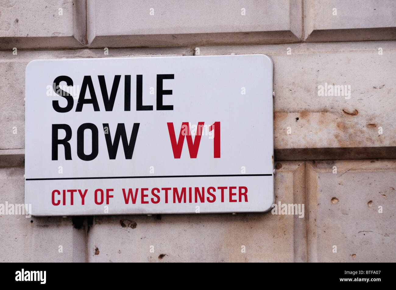 Savile Row W1 City of Westminster Street Sign, London, England, UK Stock Photo