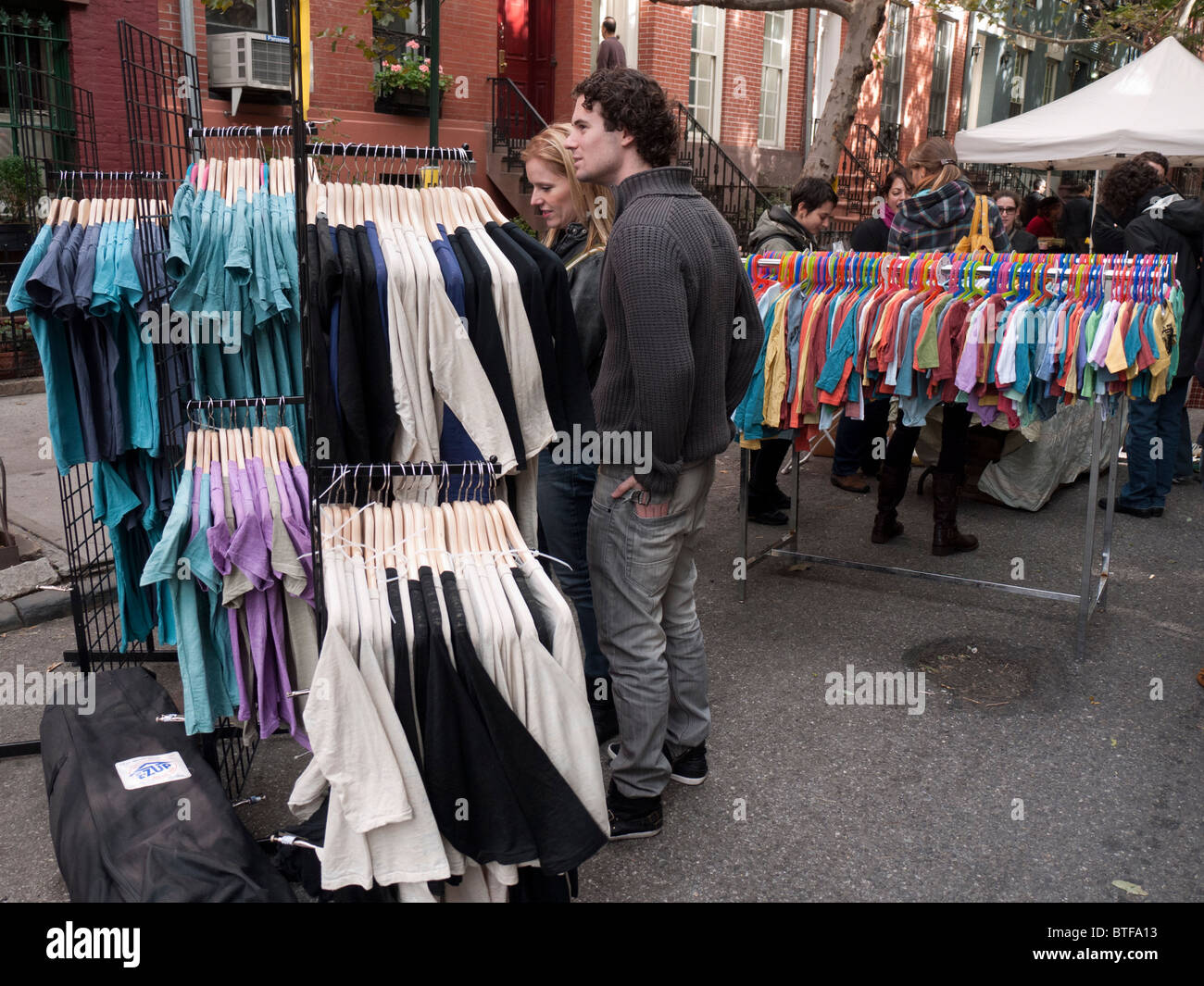 Weekend street flea market in trendy Chelsea district of Manhattan New York City USA Stock Photo