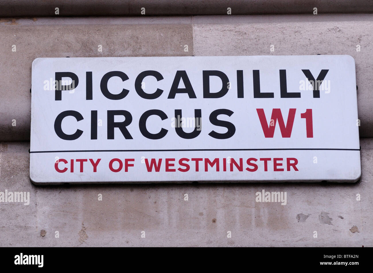 Piccadilly Circus W1 City of Westminster Street Sign, London, England, UK Stock Photo
