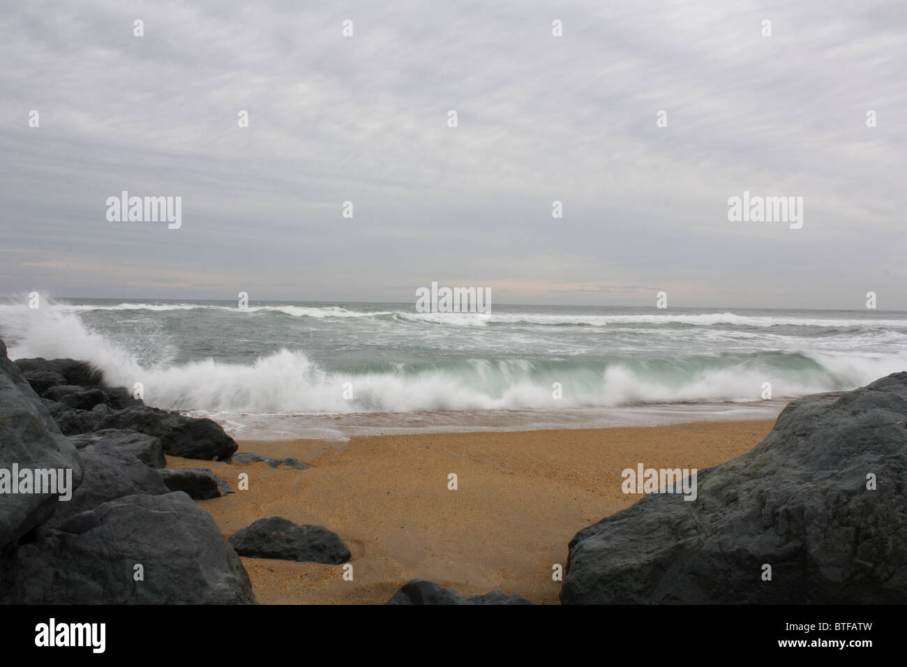 Seascape with rocks on the beach, La Madrague beach, Anglet, France Stock Photo