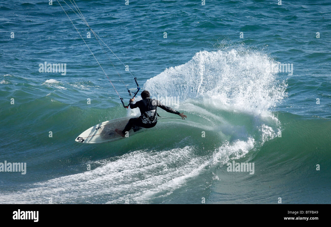Surfer Kite boarding of the coast of Southern California Stock Photo