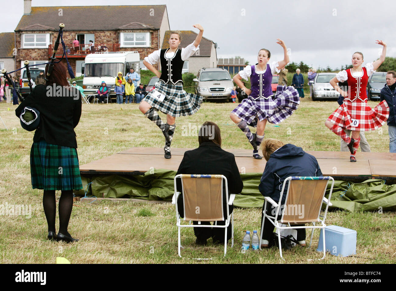 Highland dancers taking part in the Highland Mey Games in Caithness, SCOTLAND. Stock Photo
