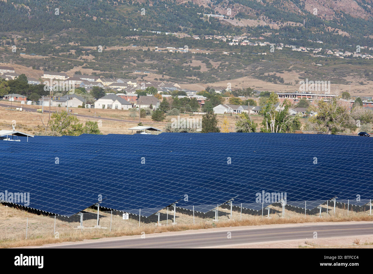 Solar Farm Built on Top of Former Landfill Stock Photo