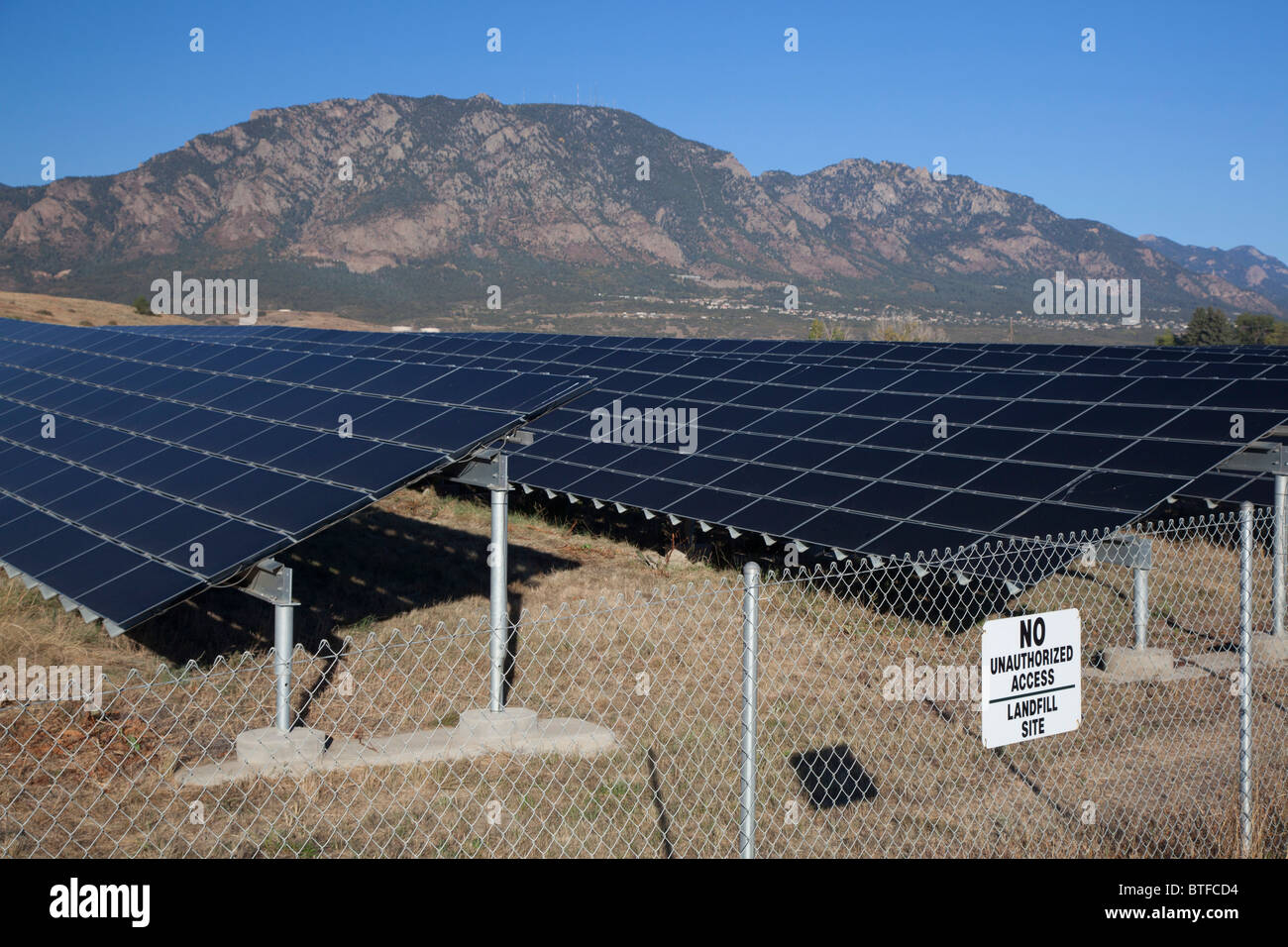 Solar Farm Built on Top of Former Landfill Stock Photo
