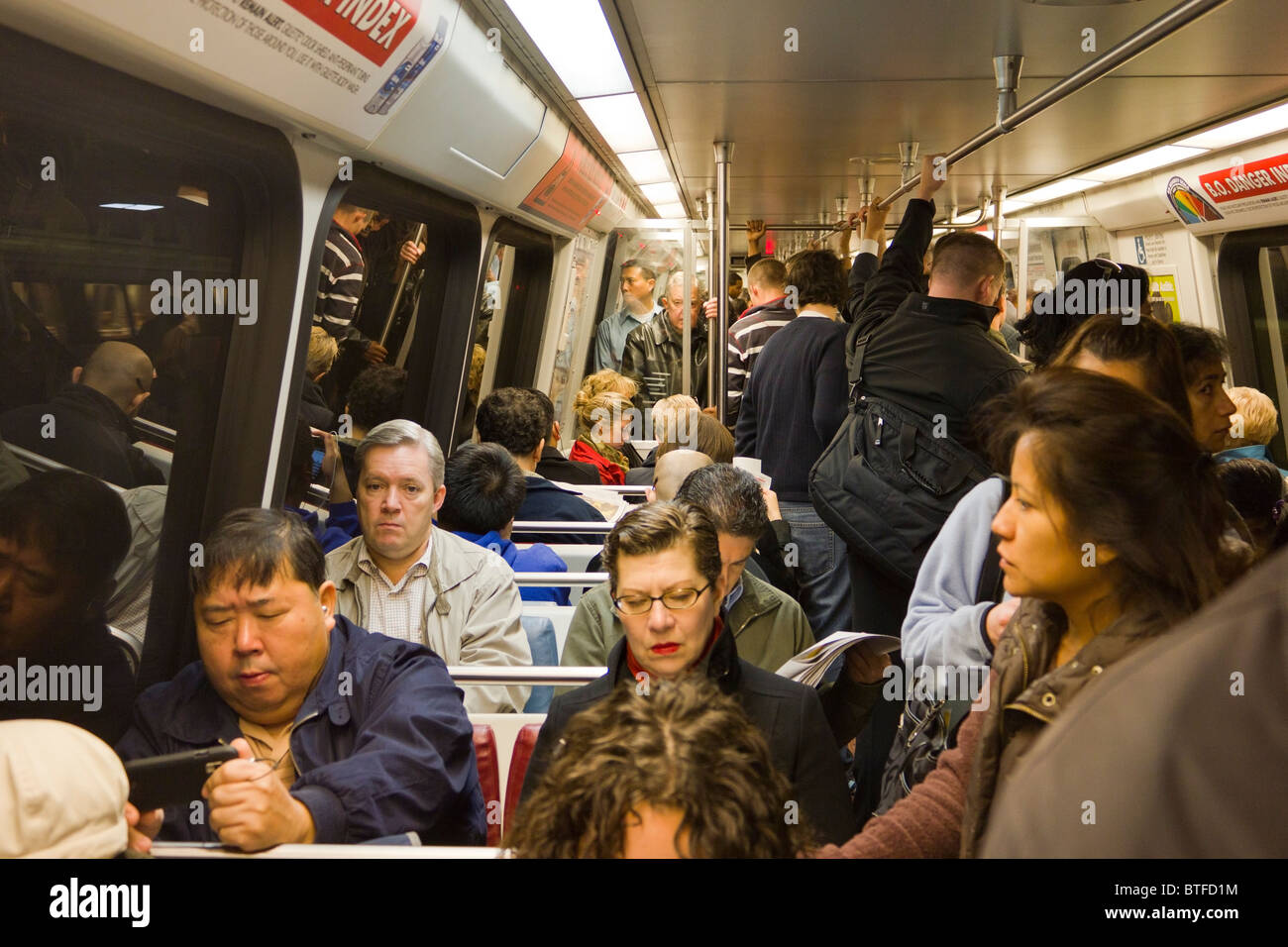 people in car of Washington DC metrorail, USA Stock Photo