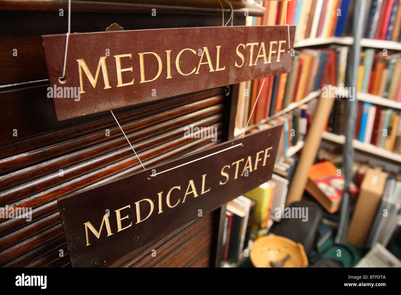 medical signs in junk shop Stock Photo