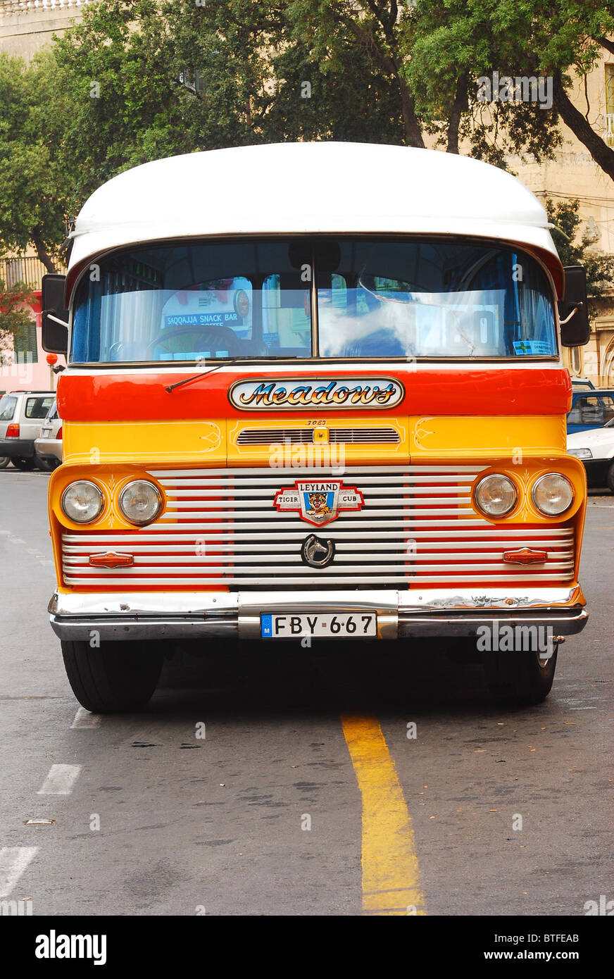 Old Malta Bus on the bus stop Stock Photo