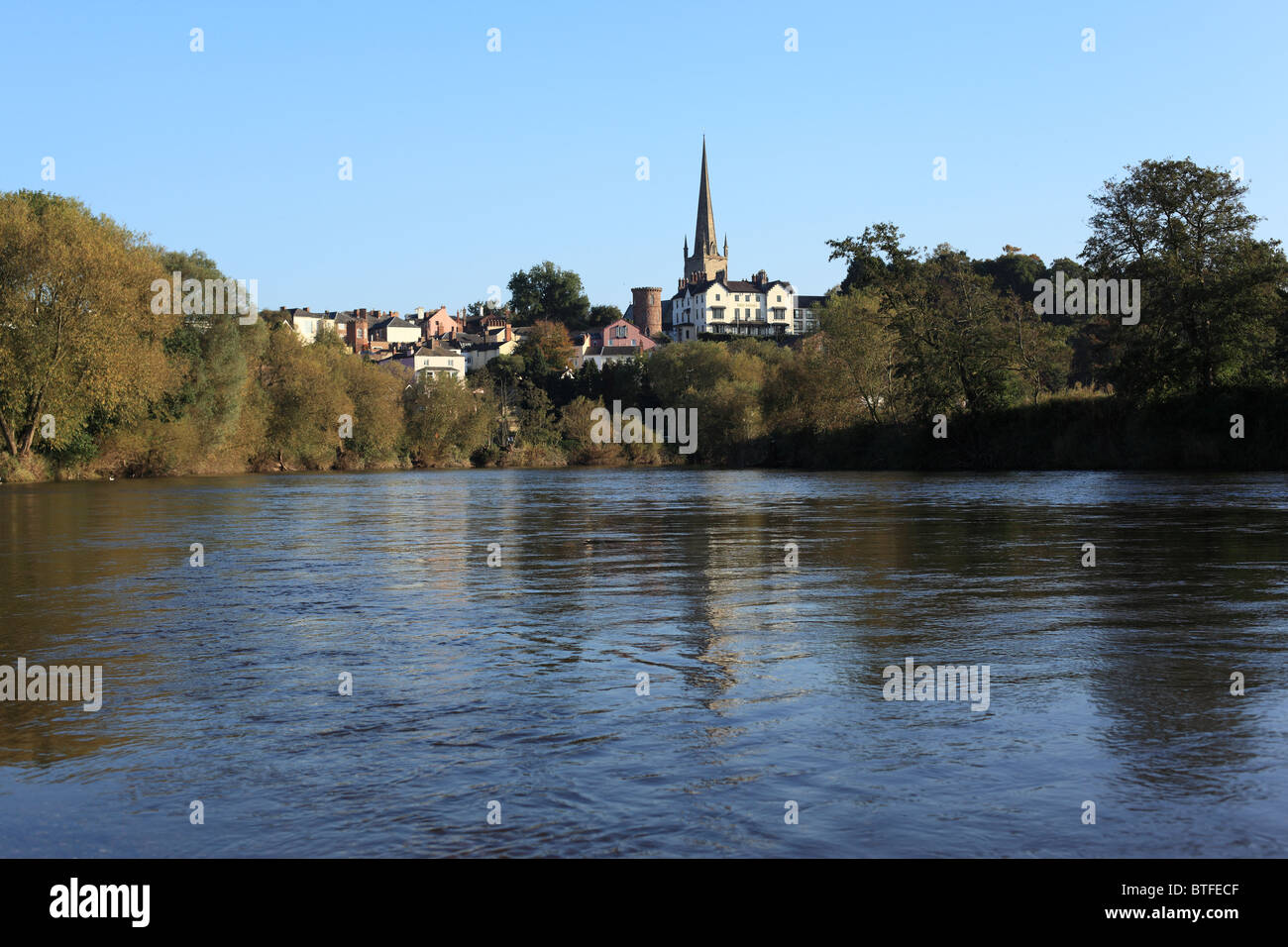 View from the River Wye to the church in Ross-on-Wye, Herefordshire Stock Photo