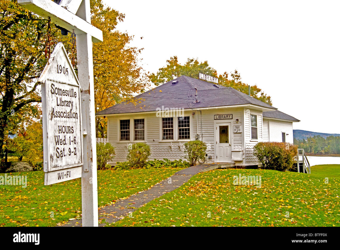 The quaint local library of Somesville, Maine, on Mount Desert Island ...