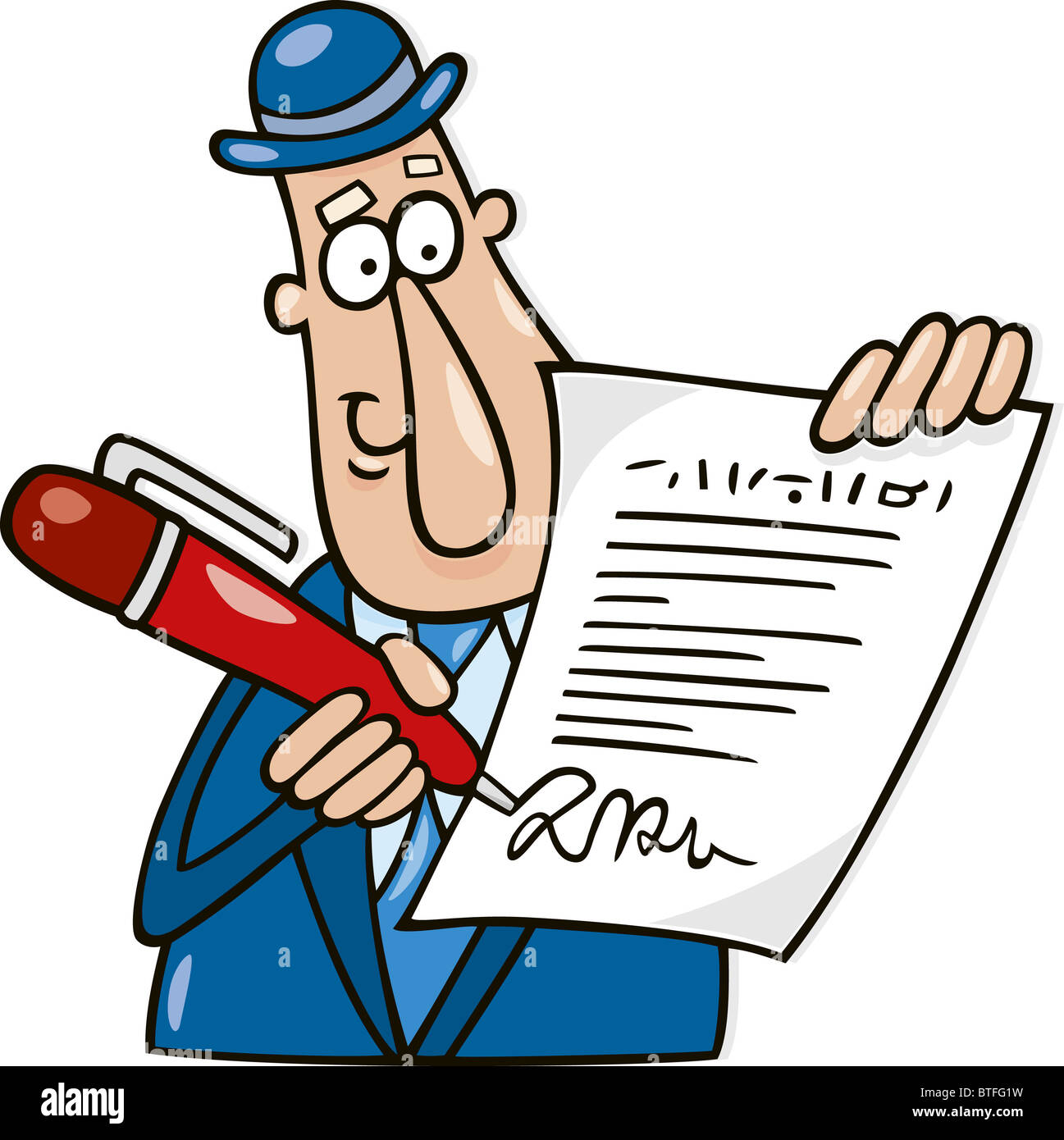 cartoon illustration of businessman with agreement Stock Photo - Alamy