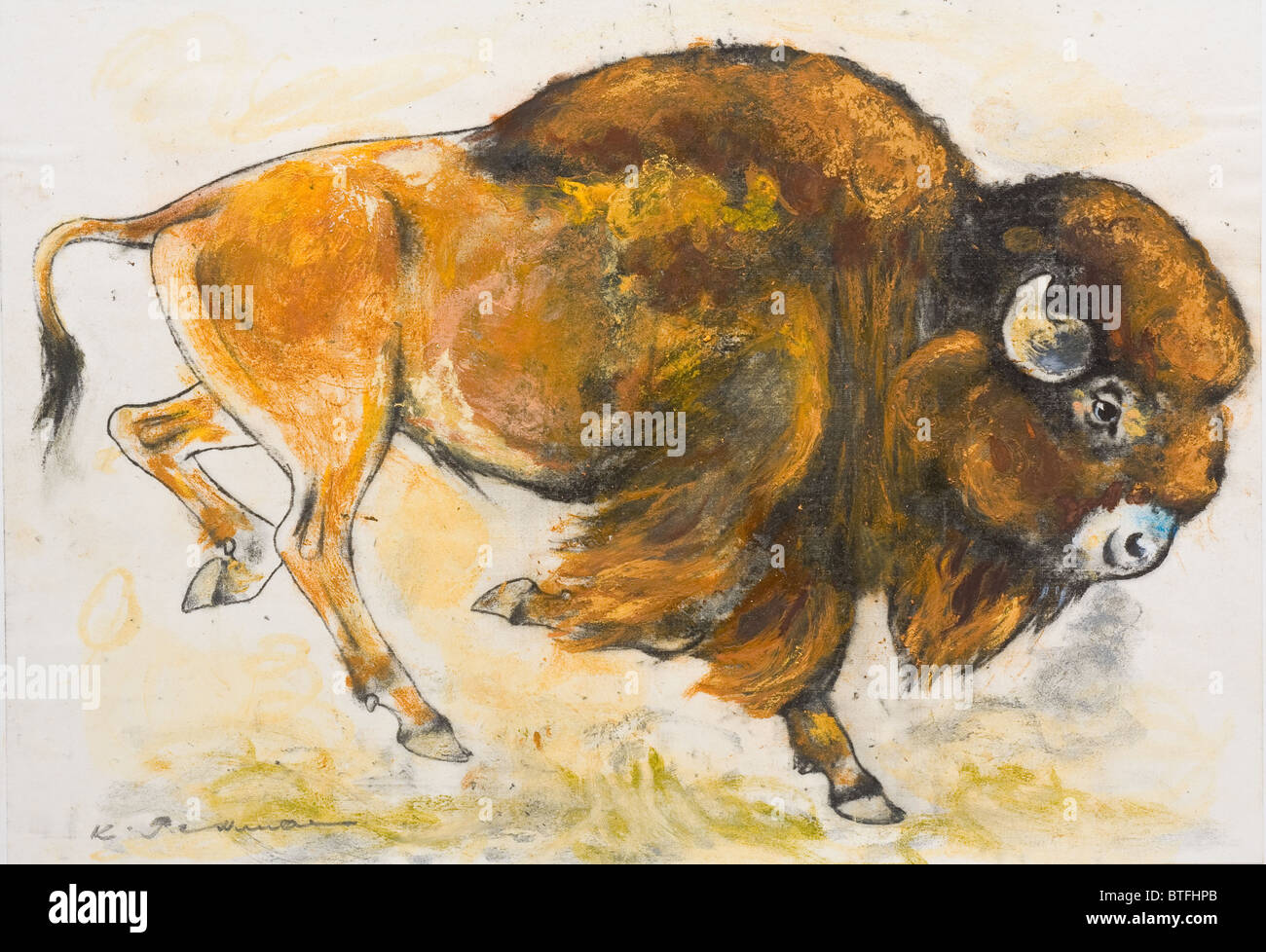 Pastel chalk painting of a bison by Kurt Tessmann Stock Photo - Alamy