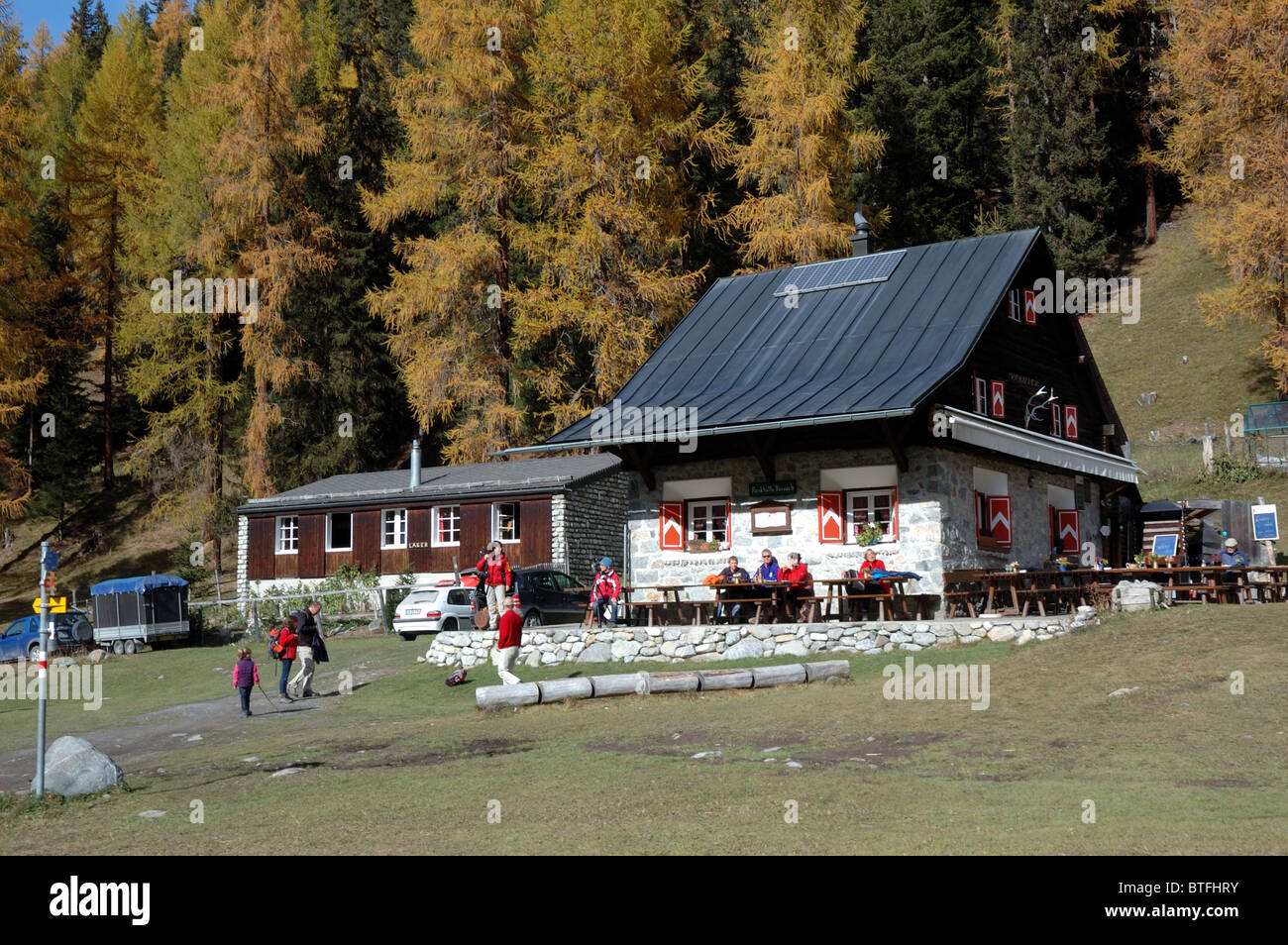 Varusch hut in Val Trupchun, Swiss National Park, Graubunden, Switzerland Stock Photo