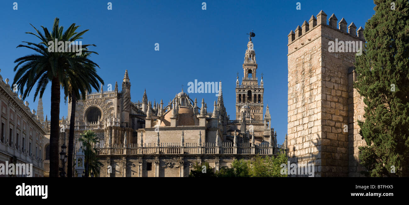 Spain, Seville, La Torre de la Giralda, and cathedral Stock Photo