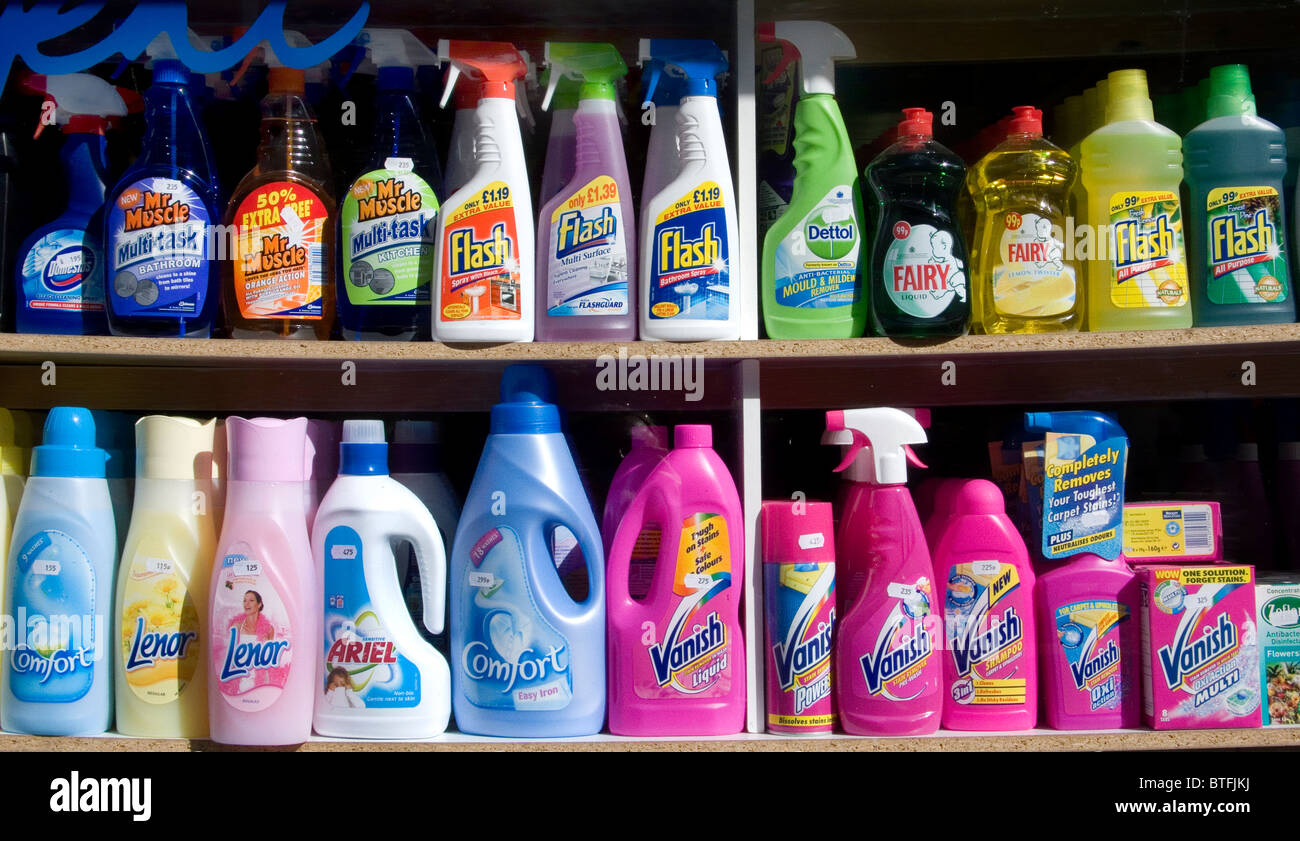 Shop display of soaps and detergents.London UK Stock Photo