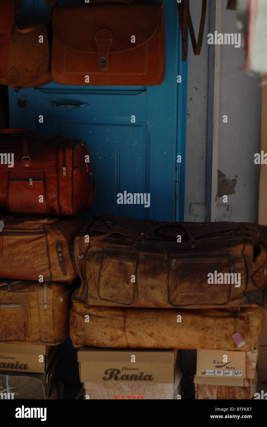 Leather Bags for sale on a market Stock Photo Alamy