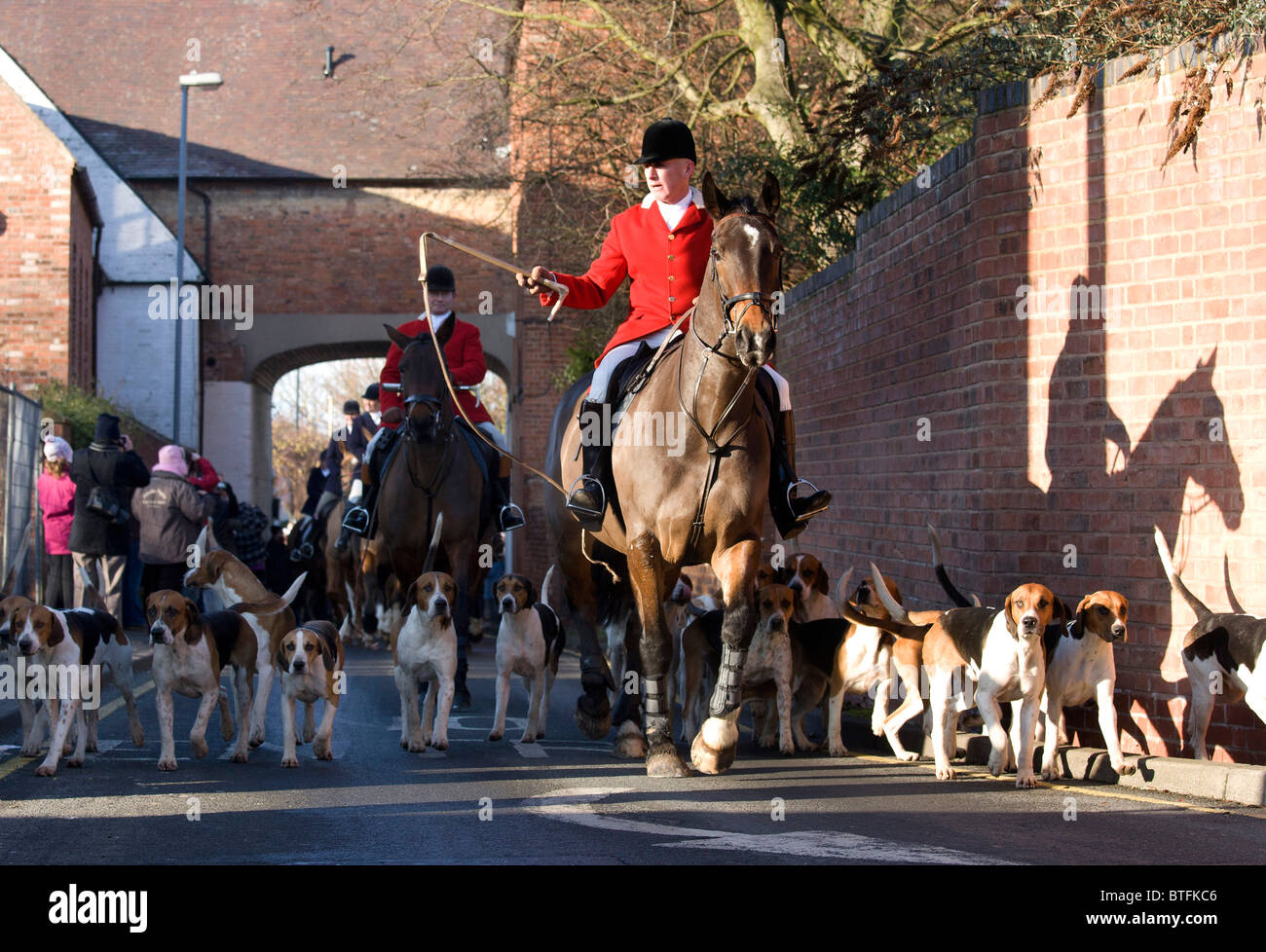 Atherstone Hunt, New Years Day. Riders head off from the Market Square to take part in their annual New Years Day hunt. Stock Photo