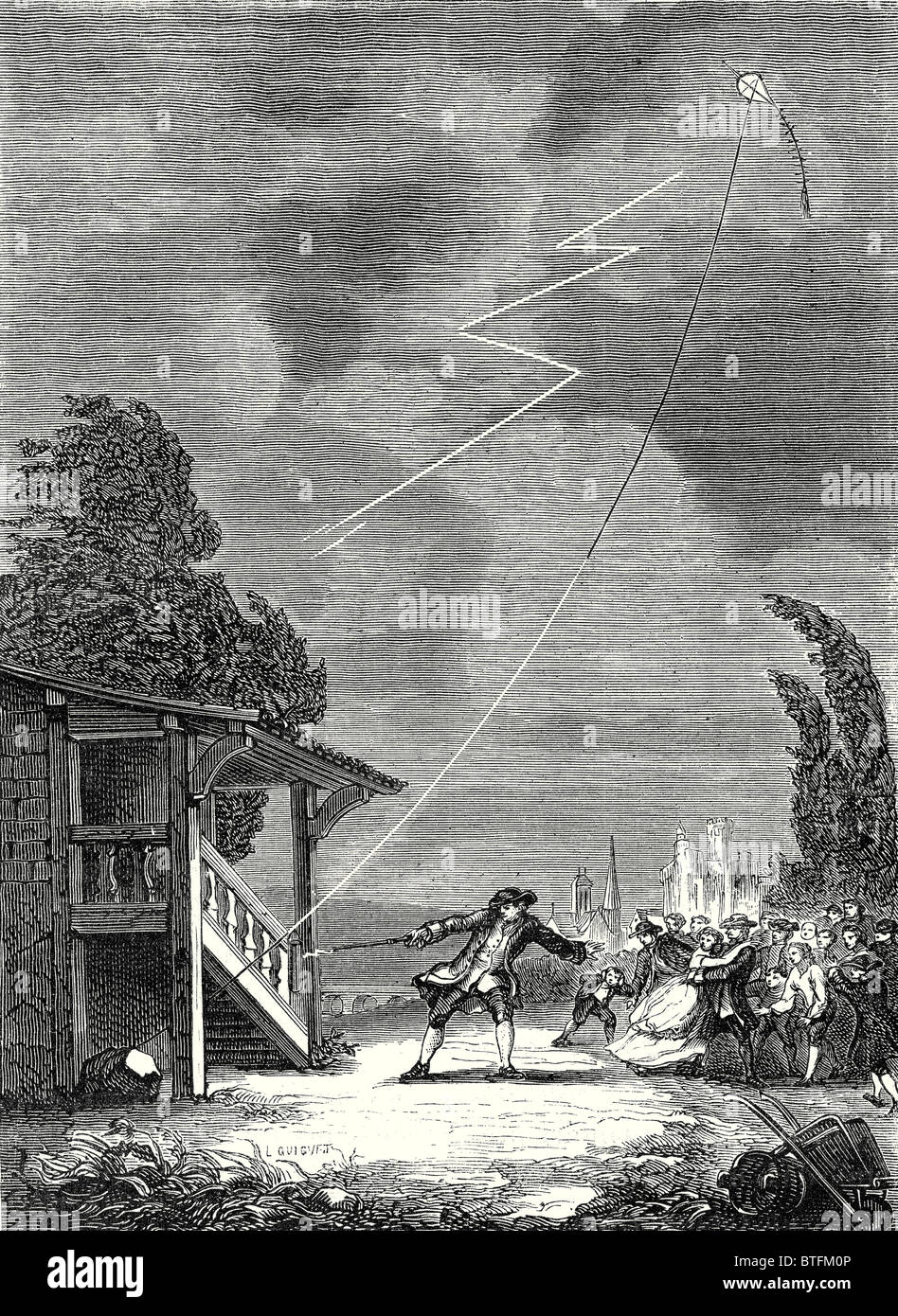 The experiment of the electric kite conducted by Romas, June 7, 1753