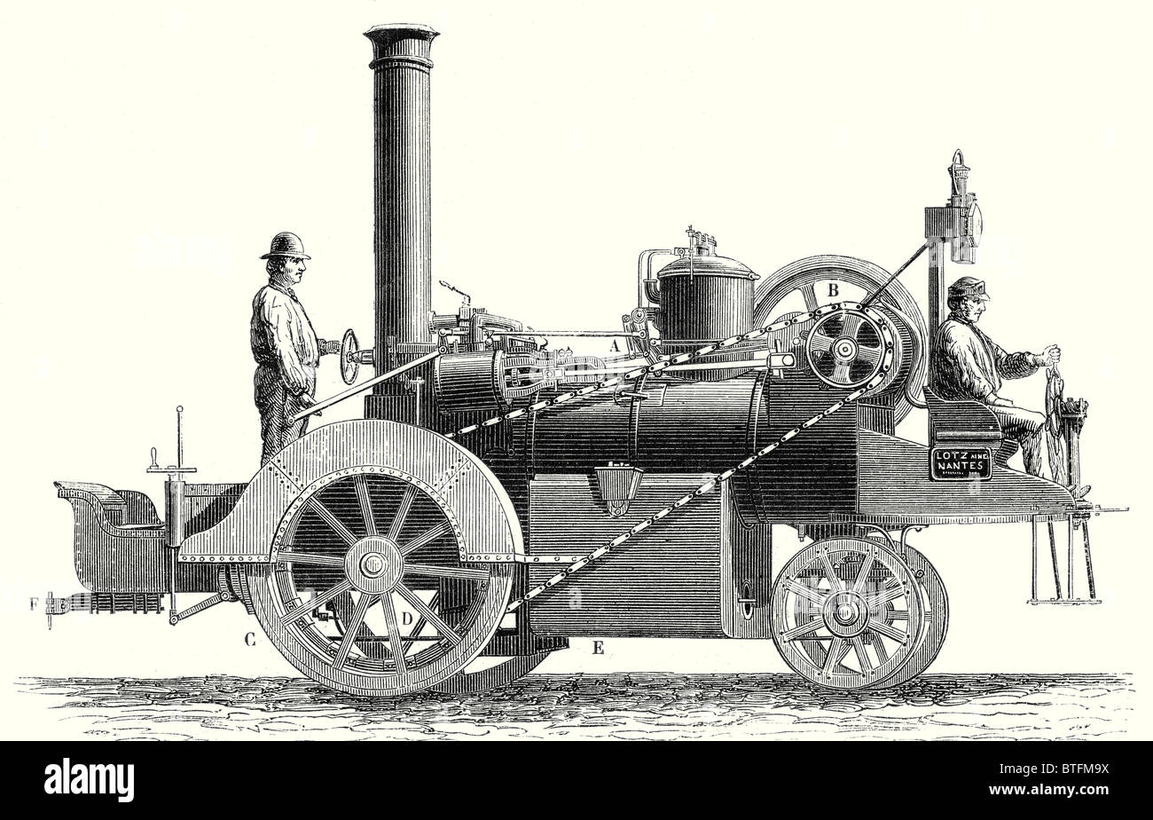 Traction engine, or steam car, invented by M. Lotz from Nantes Stock Photo