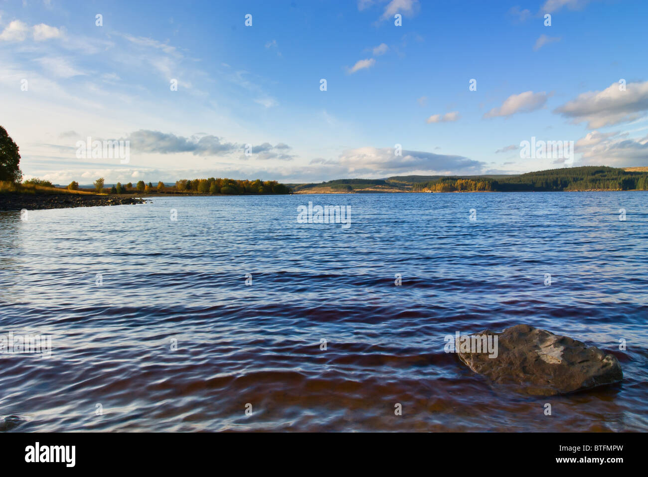 Kielder Water in late afternoon Autumn sunshine, North Tyne Valley, Northumberland Stock Photo