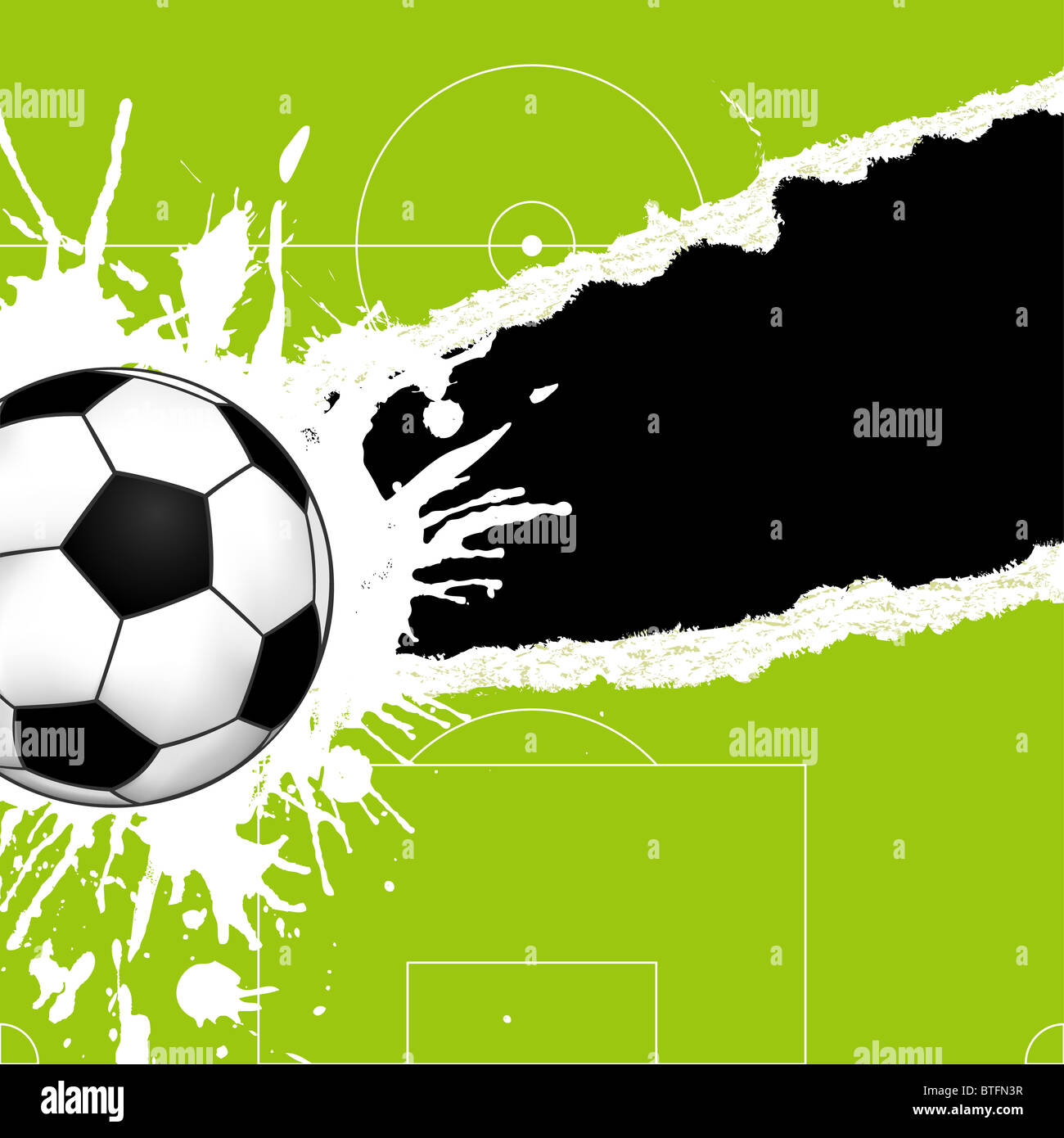 Soccer ball on green torn paper with hole, element for design, vector
