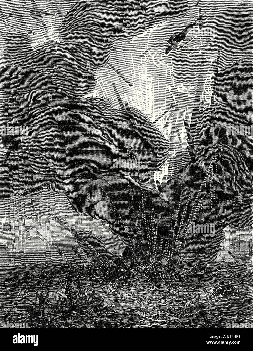Fulton blows up a boat with his infernal machine in the harbor of Brest Stock Photo