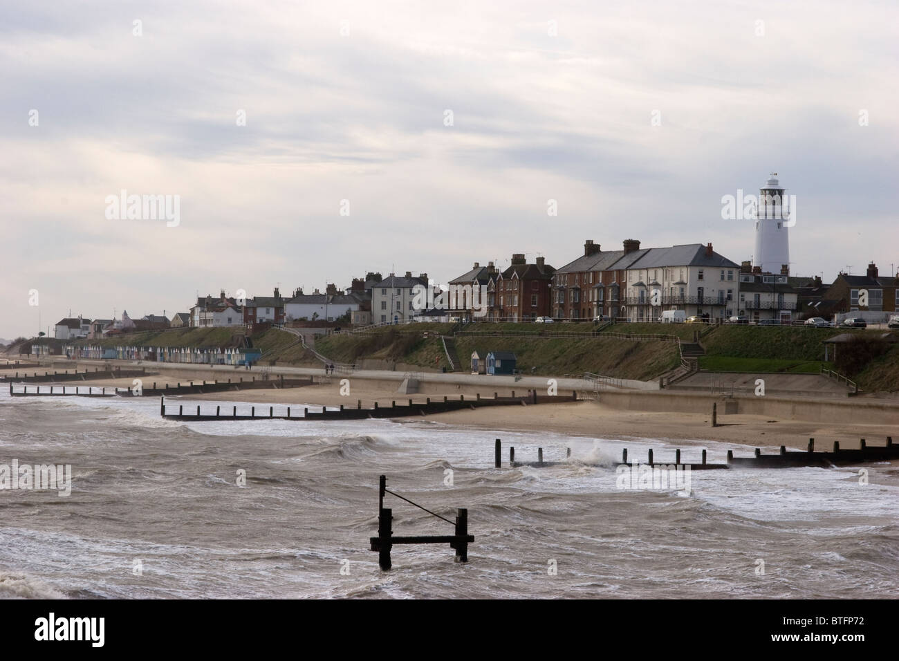 Southwold beach and lighthouse from the pier Stock Photo