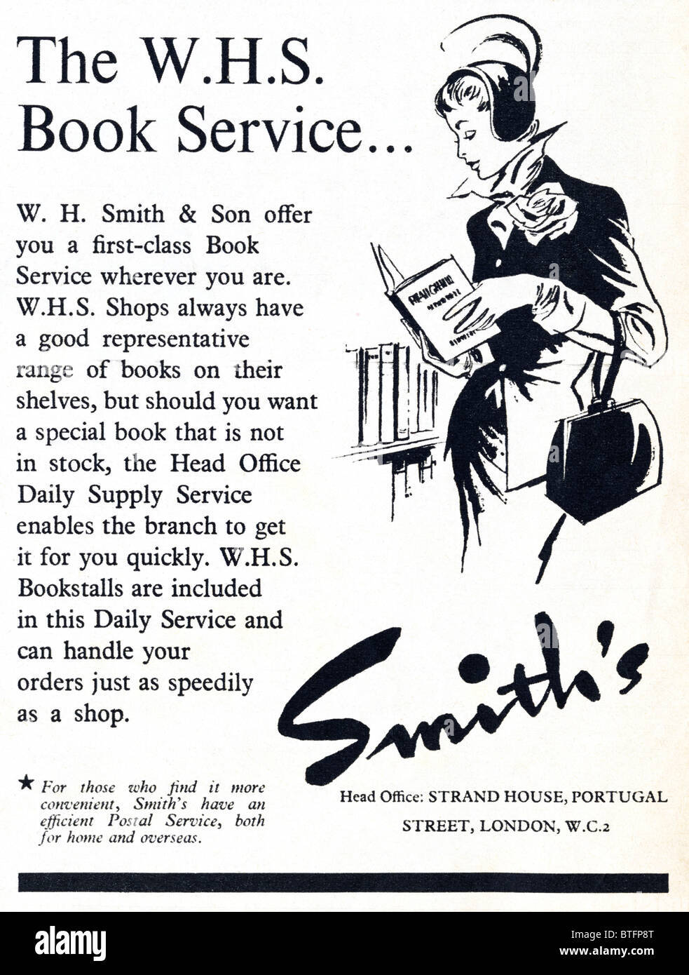 Advertisement for W.H. Smith and Son book service in English magazine circa 1950 Stock Photo