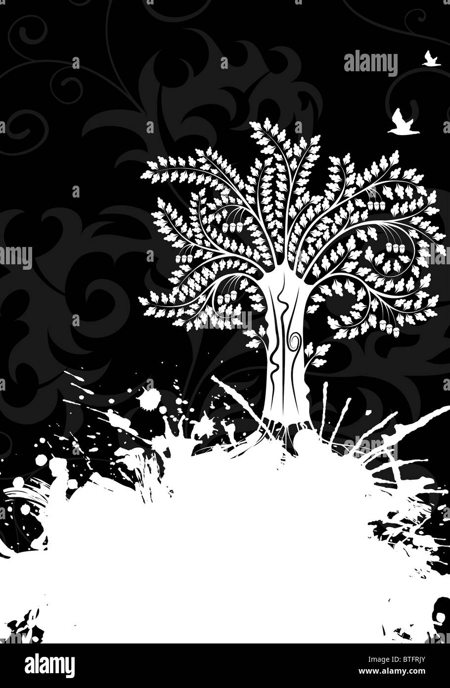 Grunge Frame with Tree and Birds for design, vector illustration Stock ...