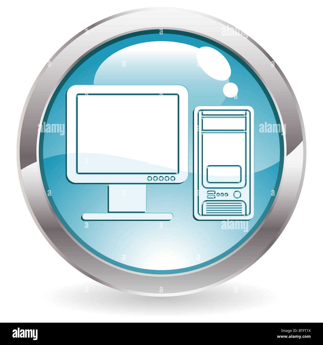 Three Dimensional circle button with computer icon, vector illustration ...