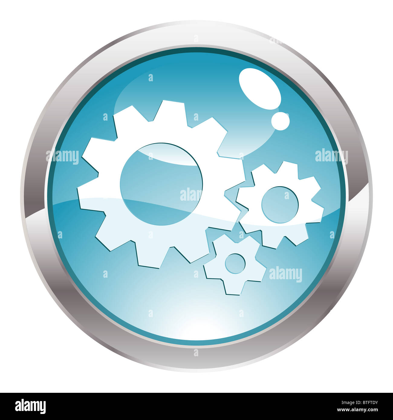 Three Dimensional circle button with Gear icon, vector illustration ...