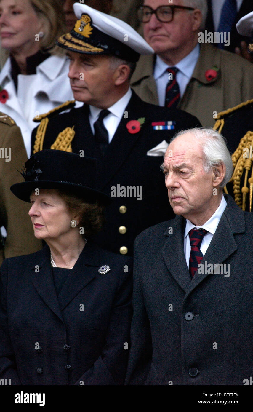 Margaret Thatcher & husband Denis at memorial for volunteer soldiers from Indian subcontinent, Africa and Caribbean in World War Stock Photo
