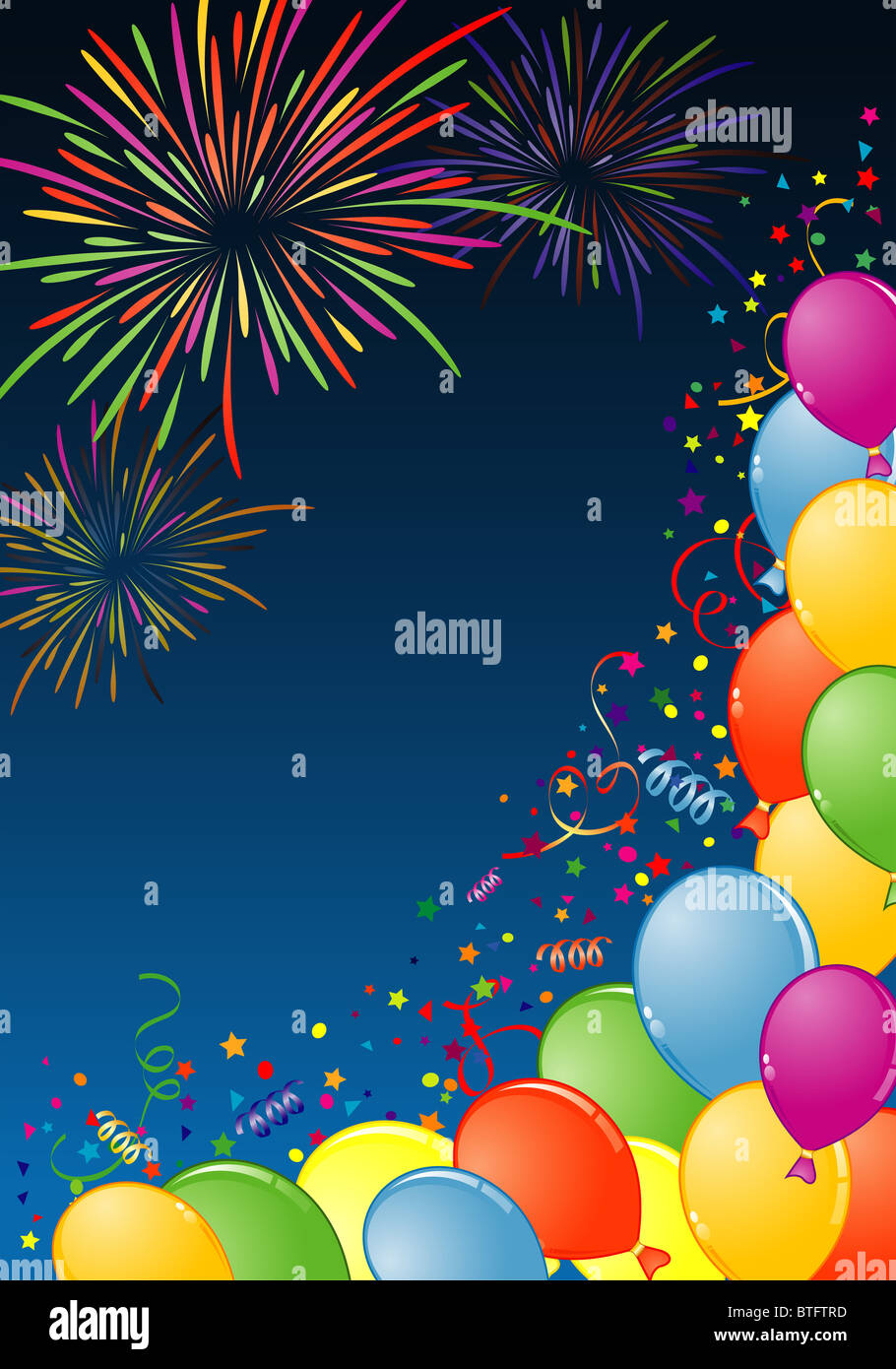 Birthday Frame with Balloon, Fireworks and streamer, element for ...