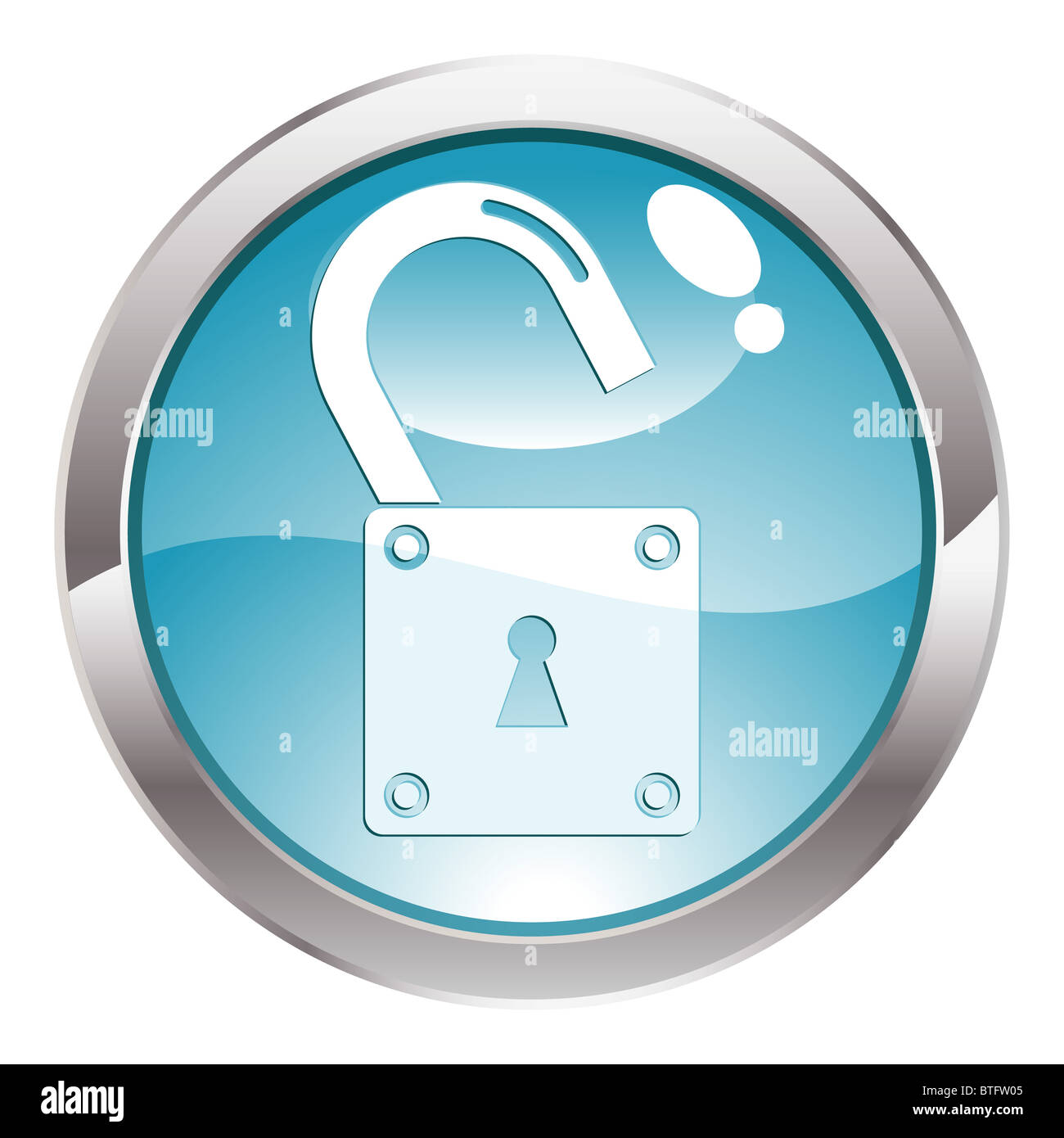 Three Dimensional circle button with open Lock icon, vector ...